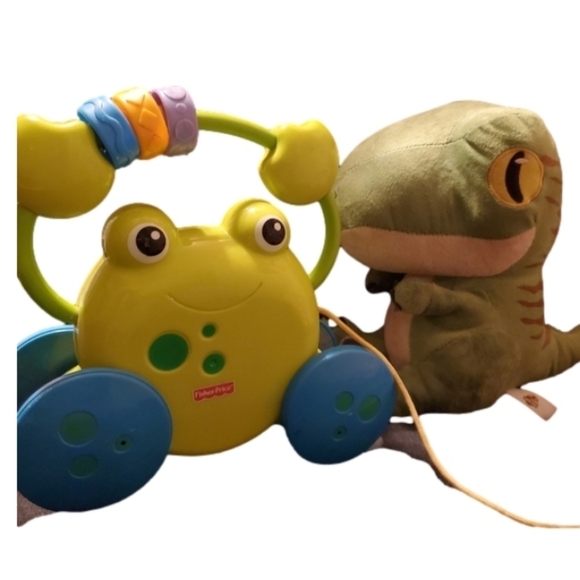 Fisher-price pulling frog with courlorful rings and T-Rex Plush walk with me toy - Picture 1 of 15